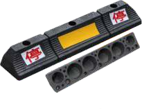 Black and yellow rubber parking wheel stop